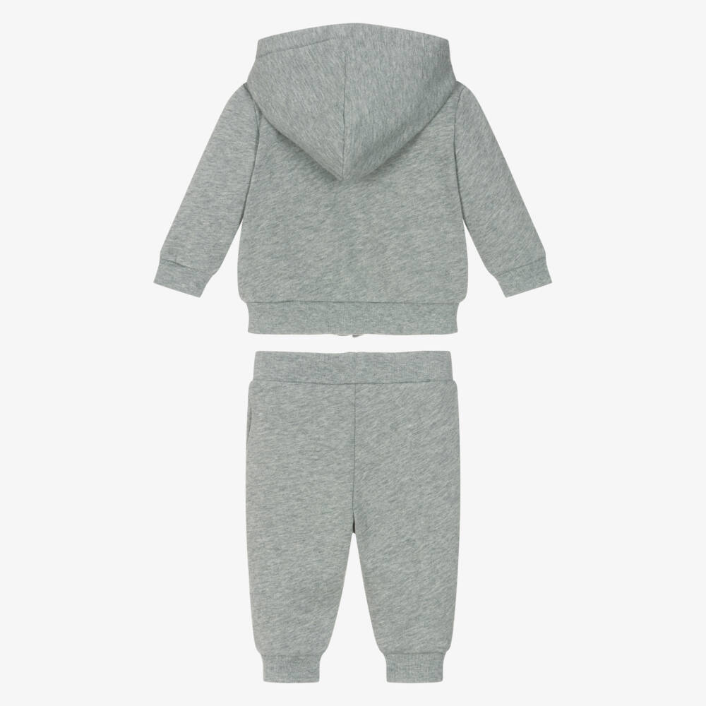 Ralph Lauren-Baby Boys Grey Marl Hooded Pony Logo Tracksuit | Childrensalon