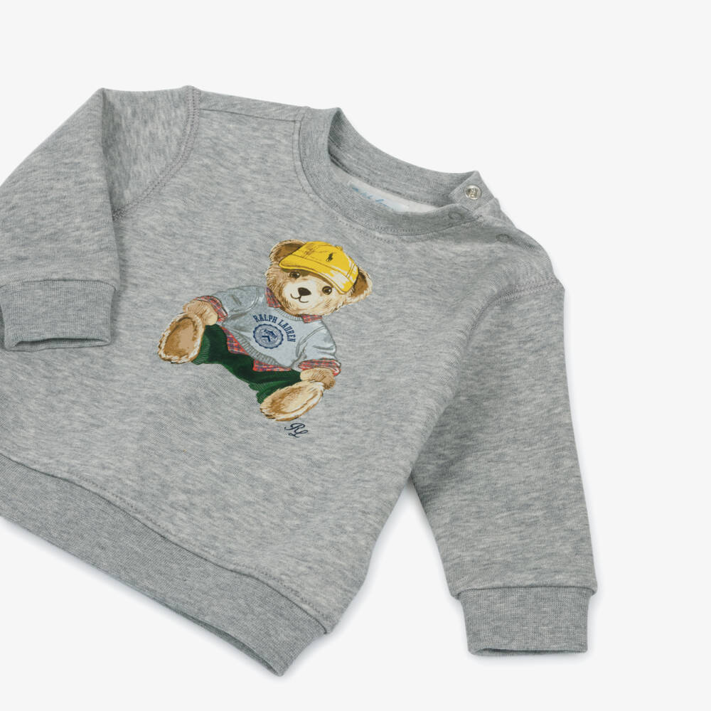 Ralph Lauren-Baby Boys Grey Polo Bear Cotton Jersey Sweatshirt | Childrensalon