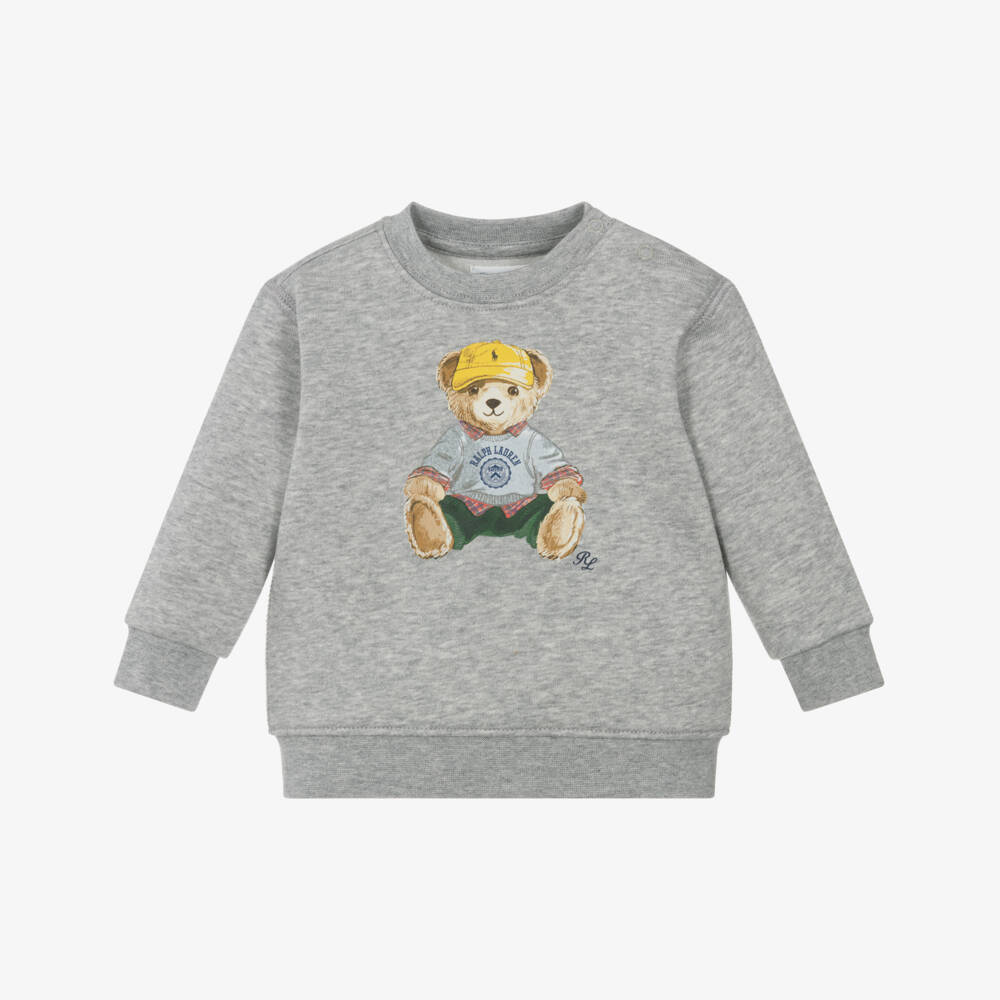 Ralph Lauren-Baby Boys Grey Polo Bear Cotton Jersey Sweatshirt | Childrensalon