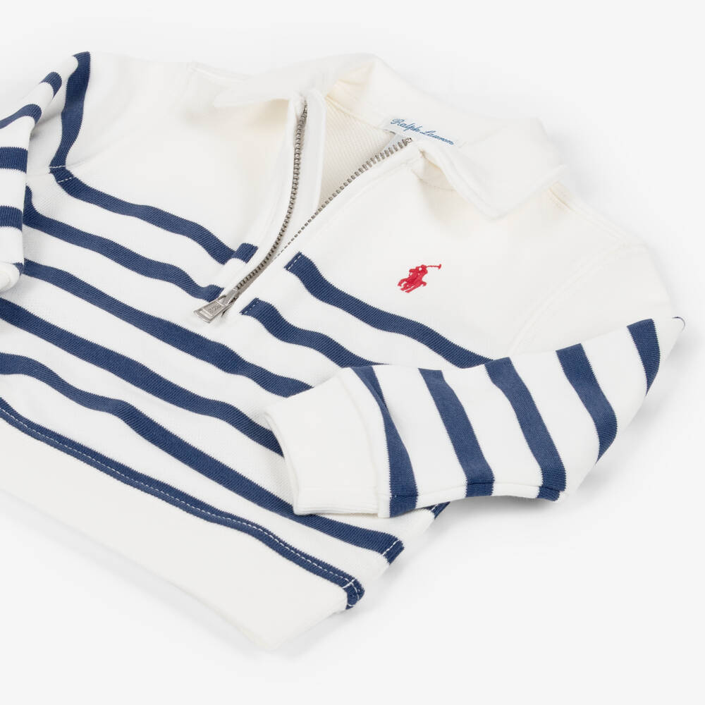 Ralph Lauren-Baby Boys Ivory & Blue Stripe Cotton Shorts Set | Childrensalon