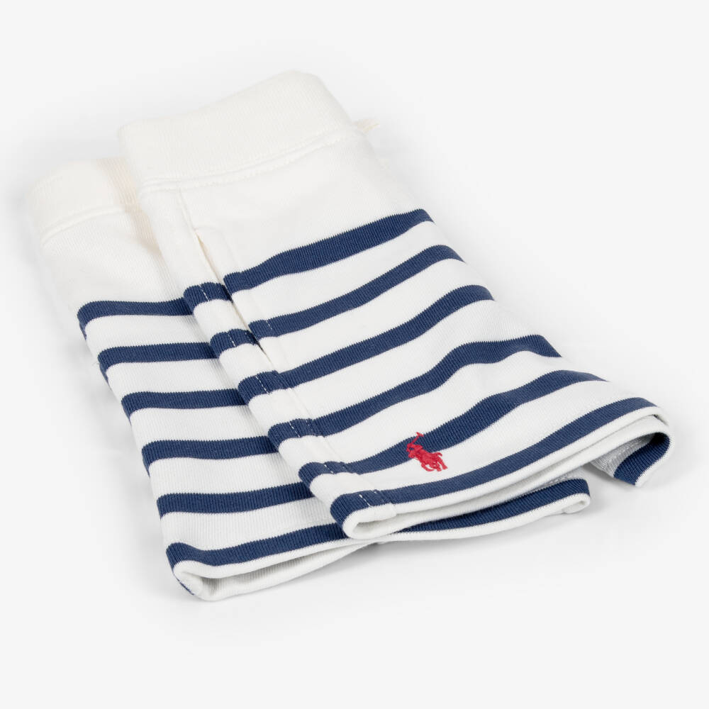 Ralph Lauren-Baby Boys Ivory & Blue Stripe Cotton Shorts Set | Childrensalon
