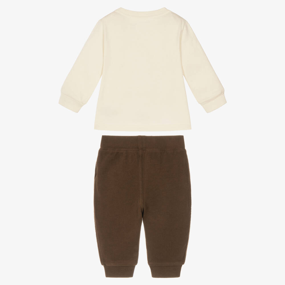 Ralph Lauren-Baby Boys Ivory & Brown Polo Bear Trouser Set | Childrensalon