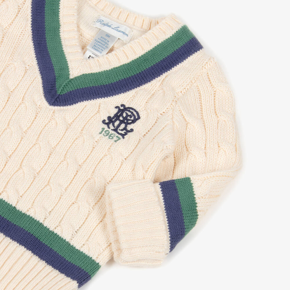 Ralph Lauren-Baby Boys Ivory Cable Knit Cricket Sweater | Childrensalon