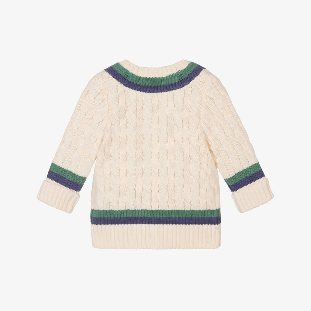 Ralph Lauren-Baby Boys Ivory Cable Knit Cricket Sweater | Childrensalon