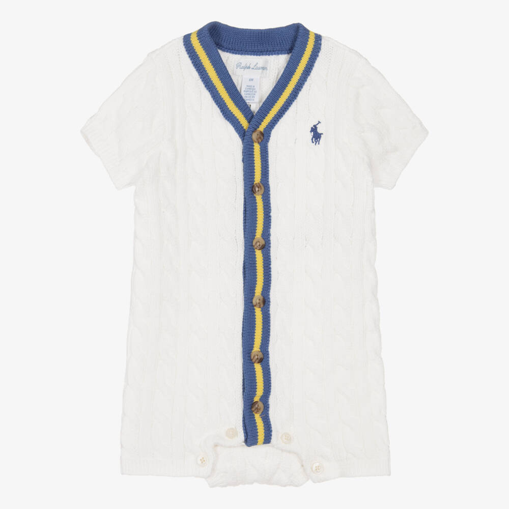 Ralph Lauren-Baby Boys Ivory Cotton Cable Knit Shortie | Childrensalon