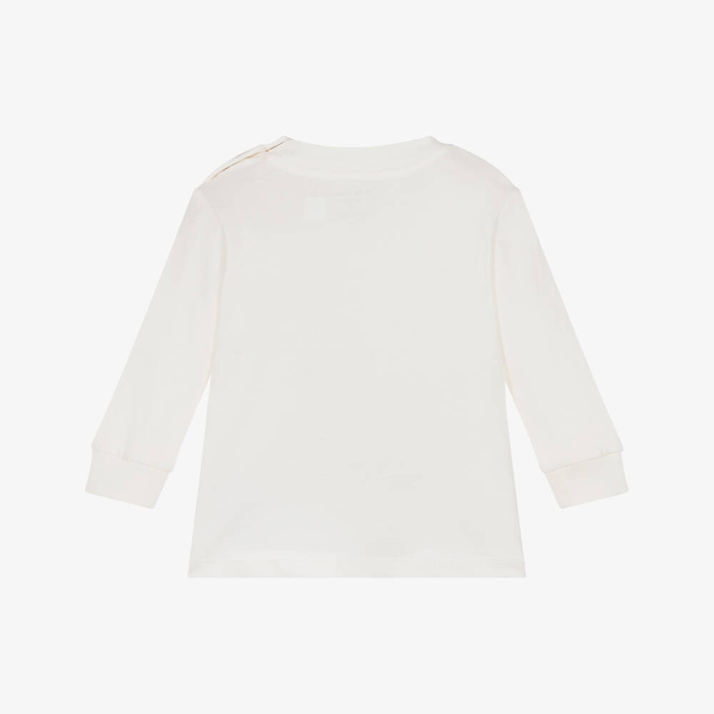 Ralph Lauren-Baby Boys Ivory Cotton Polo Bear Long Sleeve Top | Childrensalon