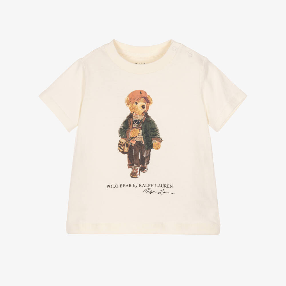 Ralph Lauren-Baby Boys Ivory Cotton Polo Bear T-Shirt | Childrensalon