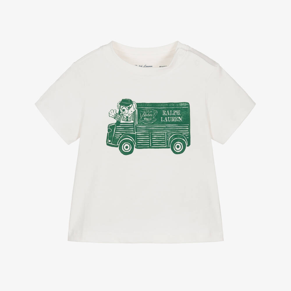 Ralph Lauren-Baby Boys Ivory & Green Coffee Van T-Shirt  | Childrensalon