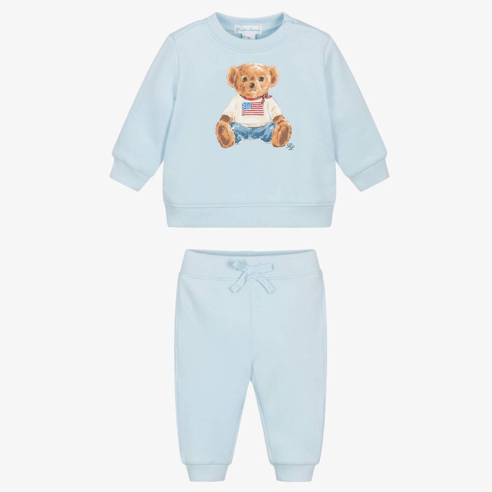 Ralph Lauren-Baby Boys Light Blue Jersey Polo Bear Tracksuit | Childrensalon