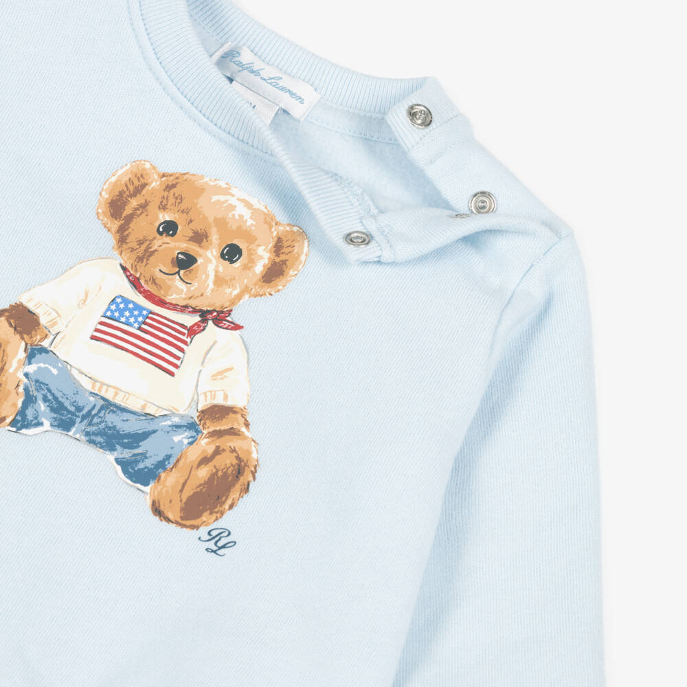 Ralph Lauren-Baby Boys Light Blue Jersey Polo Bear Tracksuit | Childrensalon