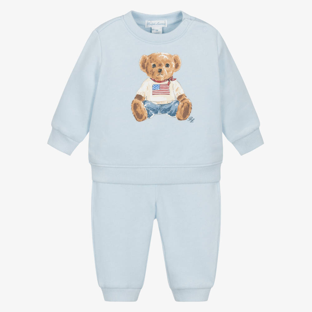 Ralph Lauren-Baby Boys Light Blue Jersey Polo Bear Tracksuit | Childrensalon