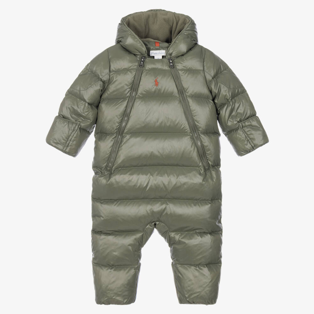 Ralph Lauren-Baby Boys Moss Green Down Puffer Snowsuit | Childrensalon