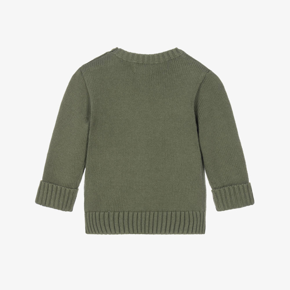Ralph Lauren-Baby Boys Moss Green Polo Bear Crew Neck Sweater | Childrensalon
