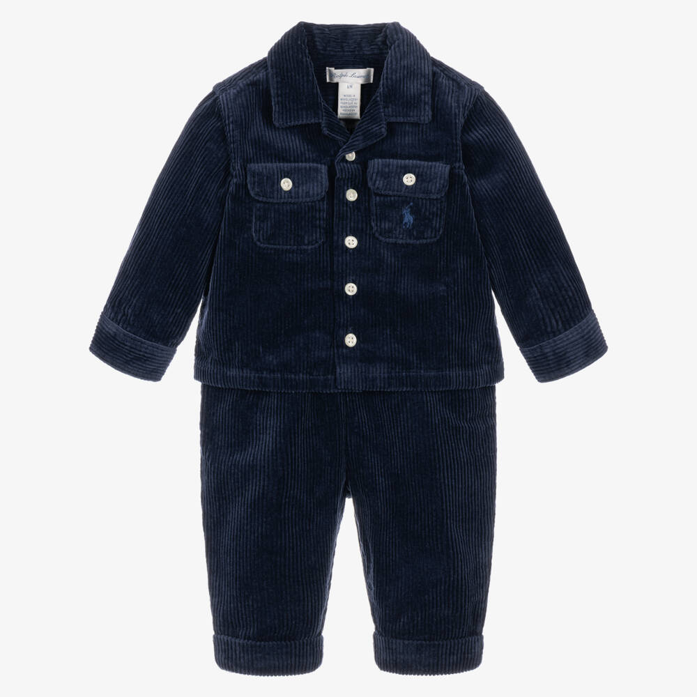 Ralph Lauren-Baby Boys Navy Blue Corduroy Trouser Set | Childrensalon