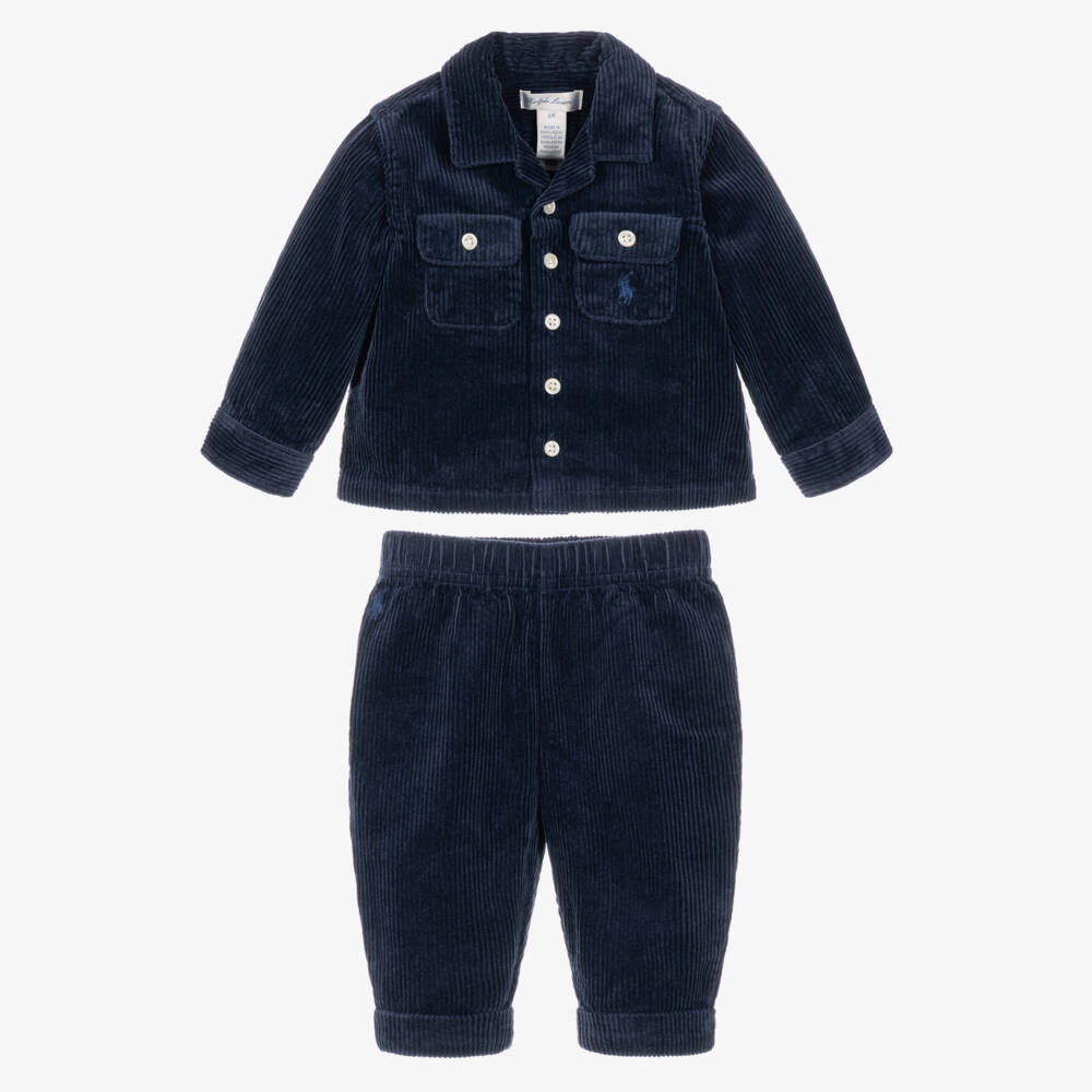 Ralph Lauren-Baby Boys Navy Blue Corduroy Trouser Set | Childrensalon