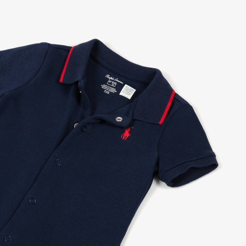 Ralph Lauren-Baby Boys Navy Blue Cotton Jersey Polo Shortie | Childrensalon