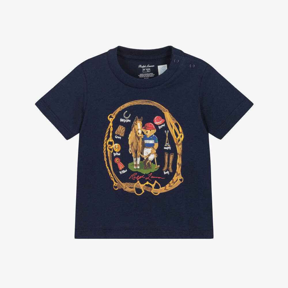 Ralph Lauren-Baby Boys Navy Blue Cotton Polo Bear & Horse T-Shirt | Childrensalon