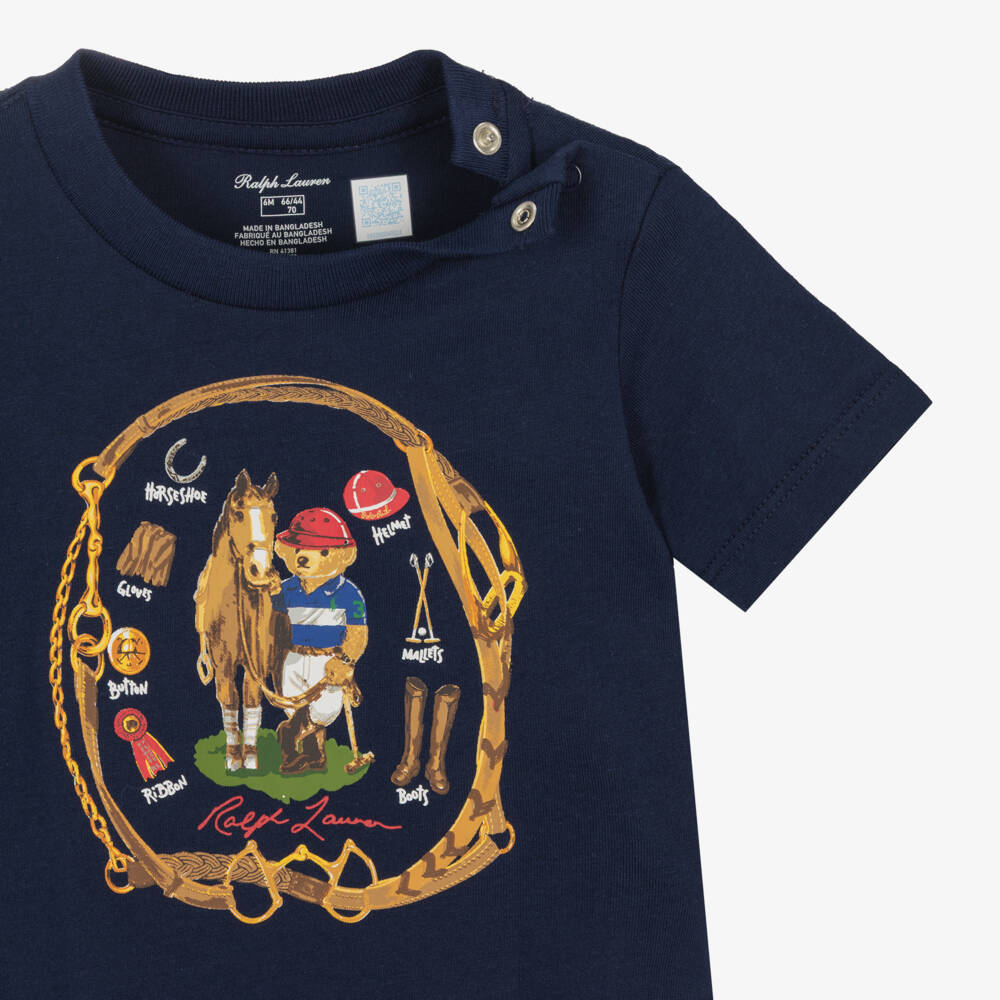 Ralph Lauren-Baby Boys Navy Blue Cotton Polo Bear & Horse T-Shirt | Childrensalon