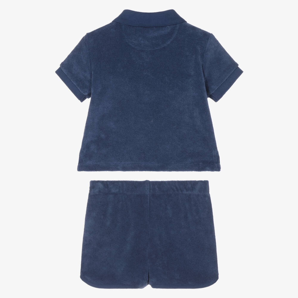 Ralph Lauren-Baby Boys Navy Blue Cotton Towelling Shorts Set | Childrensalon