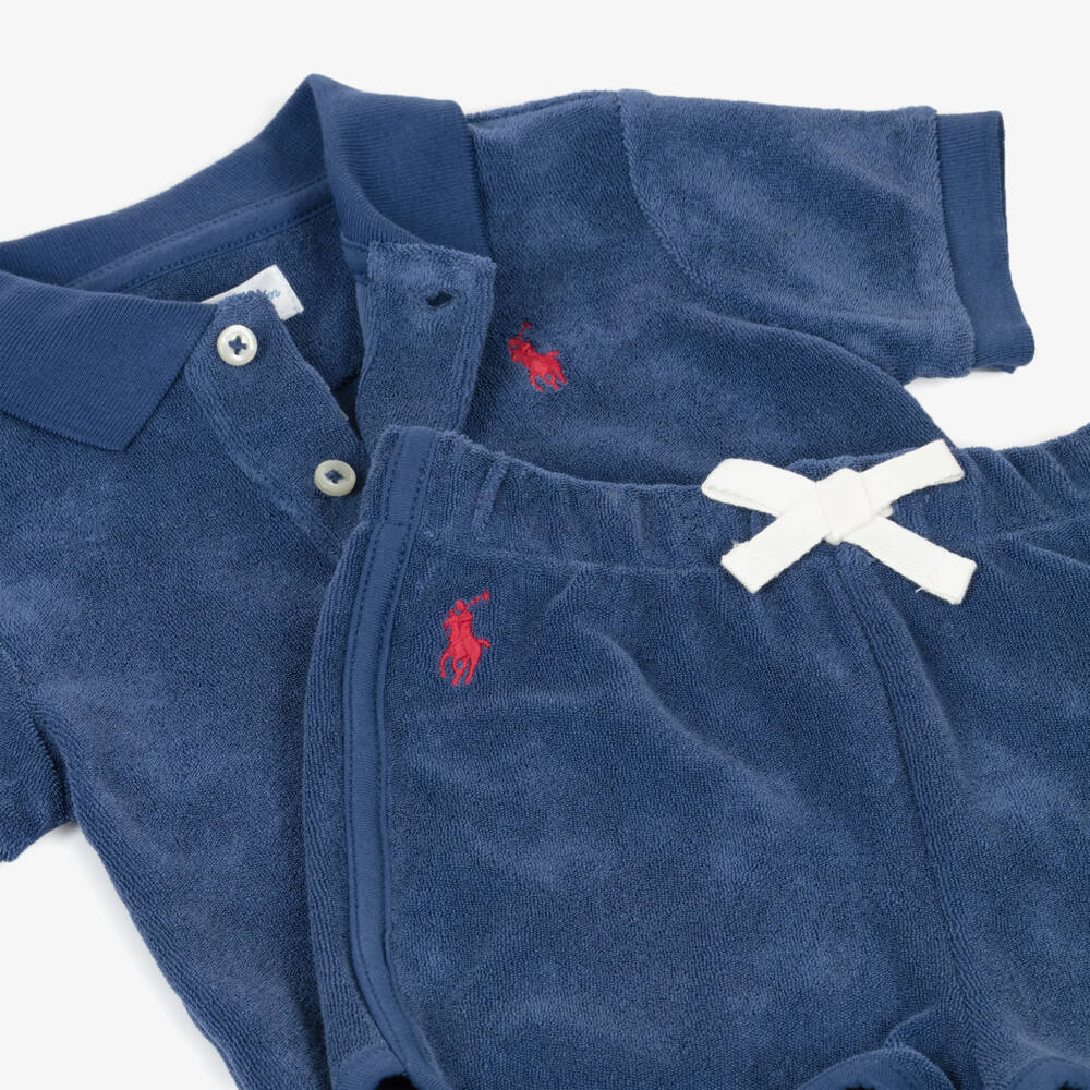 Ralph Lauren-Baby Boys Navy Blue Cotton Towelling Shorts Set | Childrensalon
