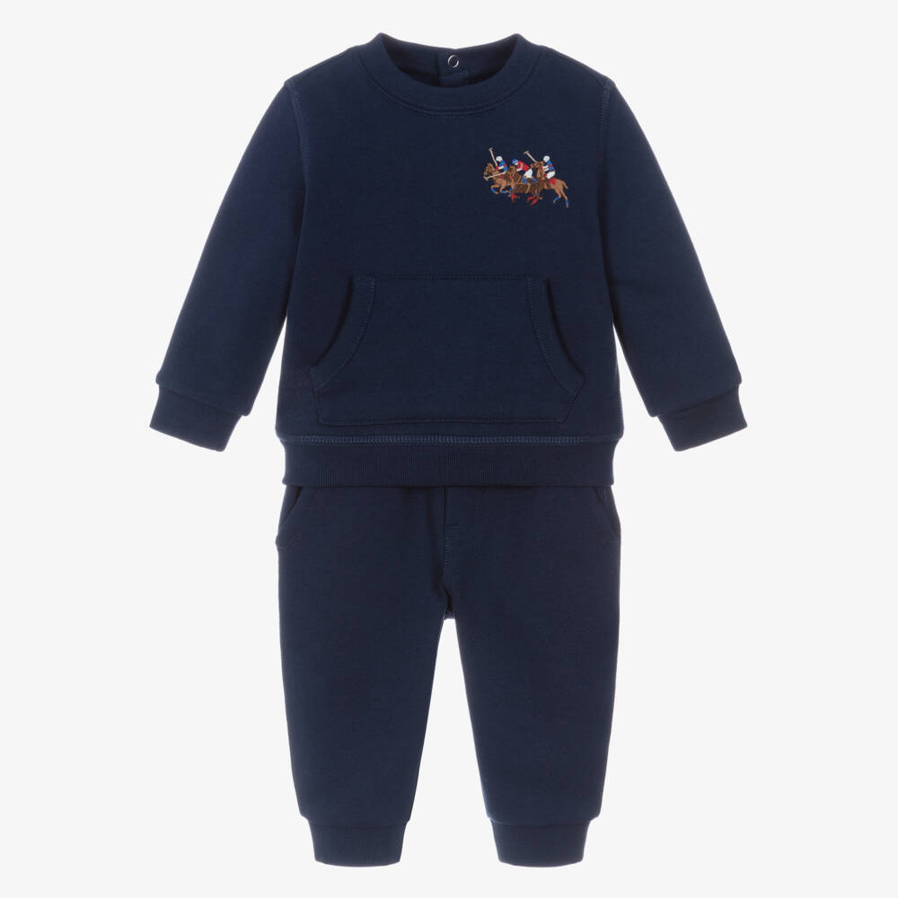 Ralph Lauren-Baby Boys Navy Blue Cotton Tracksuit with Triple Pony Logo | Childrensalon