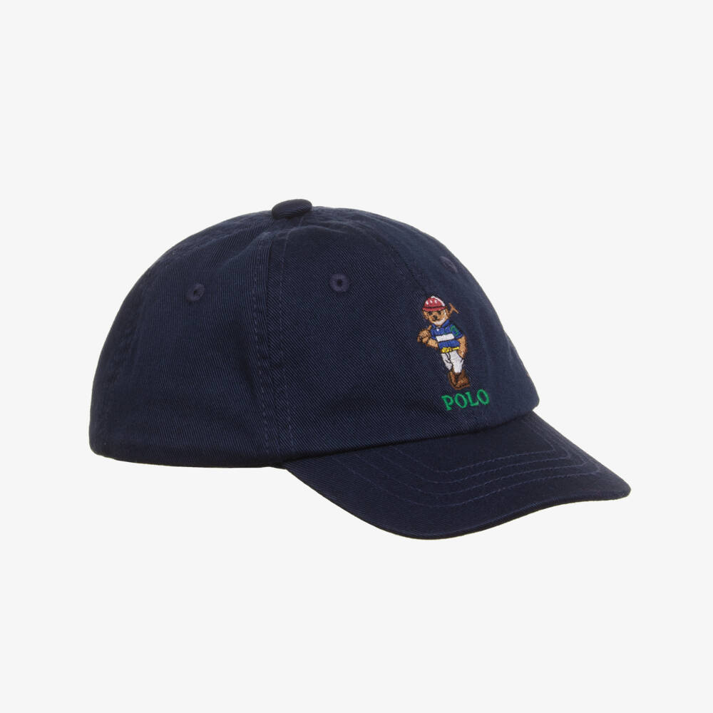 Ralph Lauren-Baby Boys Navy Blue Cotton Twill Polo Bear Cap | Childrensalon