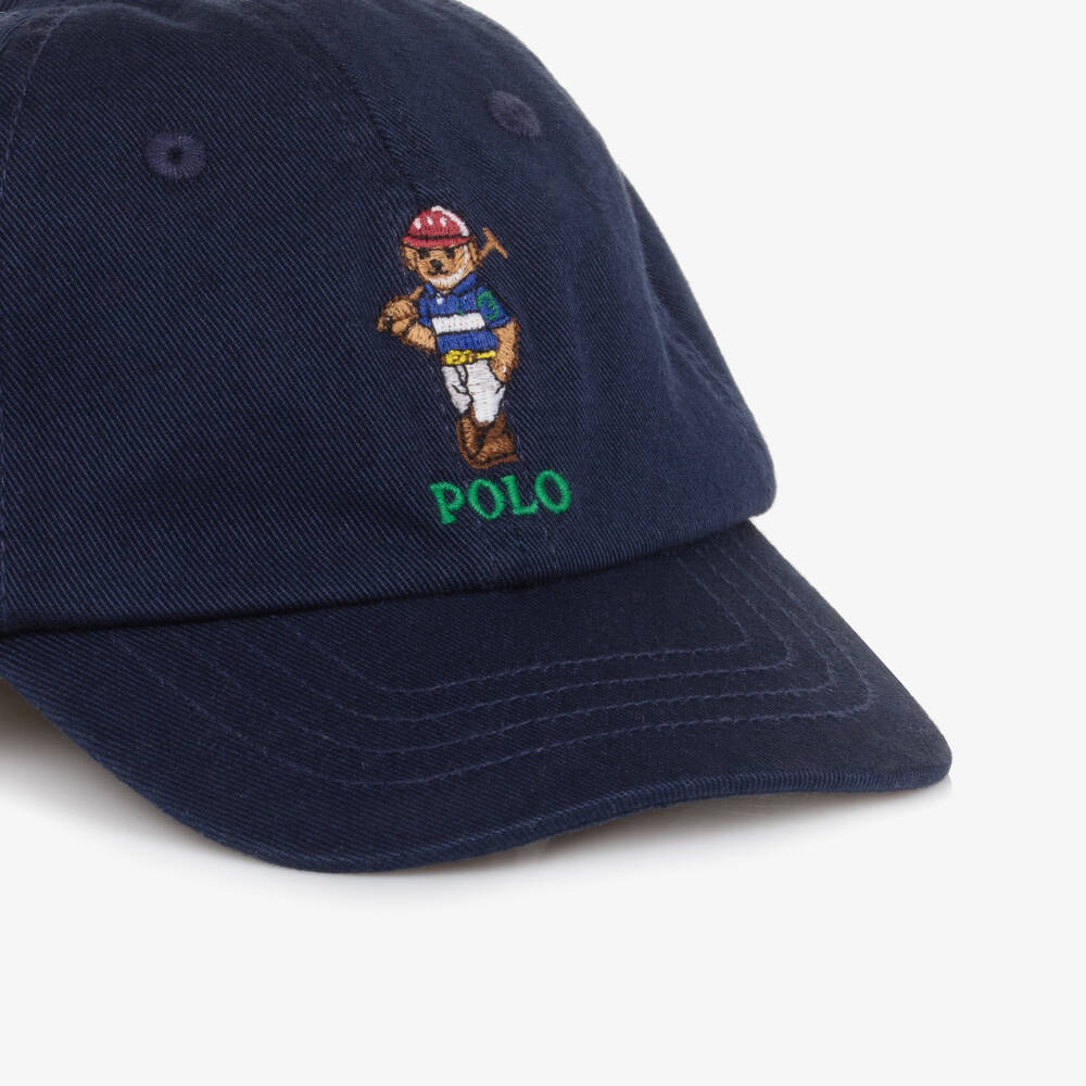 Ralph Lauren-Baby Boys Navy Blue Cotton Twill Polo Bear Cap | Childrensalon