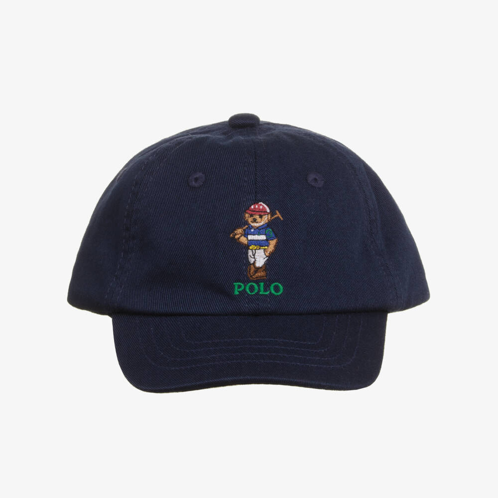 Ralph Lauren-Baby Boys Navy Blue Cotton Twill Polo Bear Cap | Childrensalon