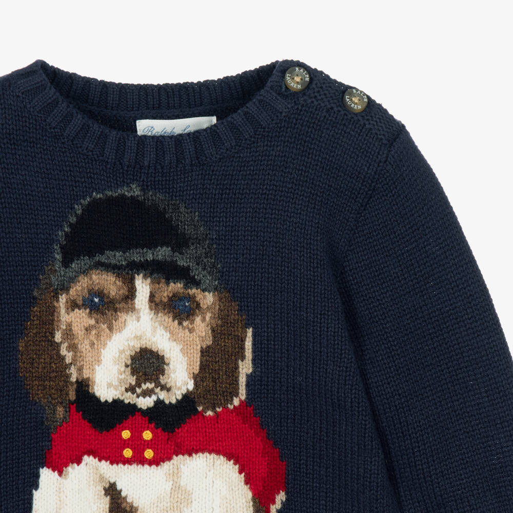 Ralph Lauren-Baby Boys Navy Blue Dog Sweater | Childrensalon