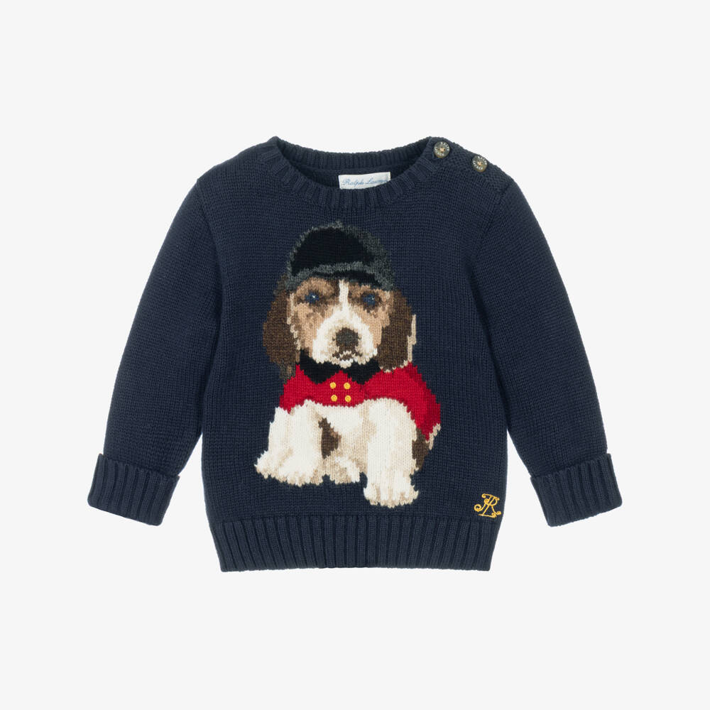 Ralph Lauren-Baby Boys Navy Blue Dog Sweater | Childrensalon