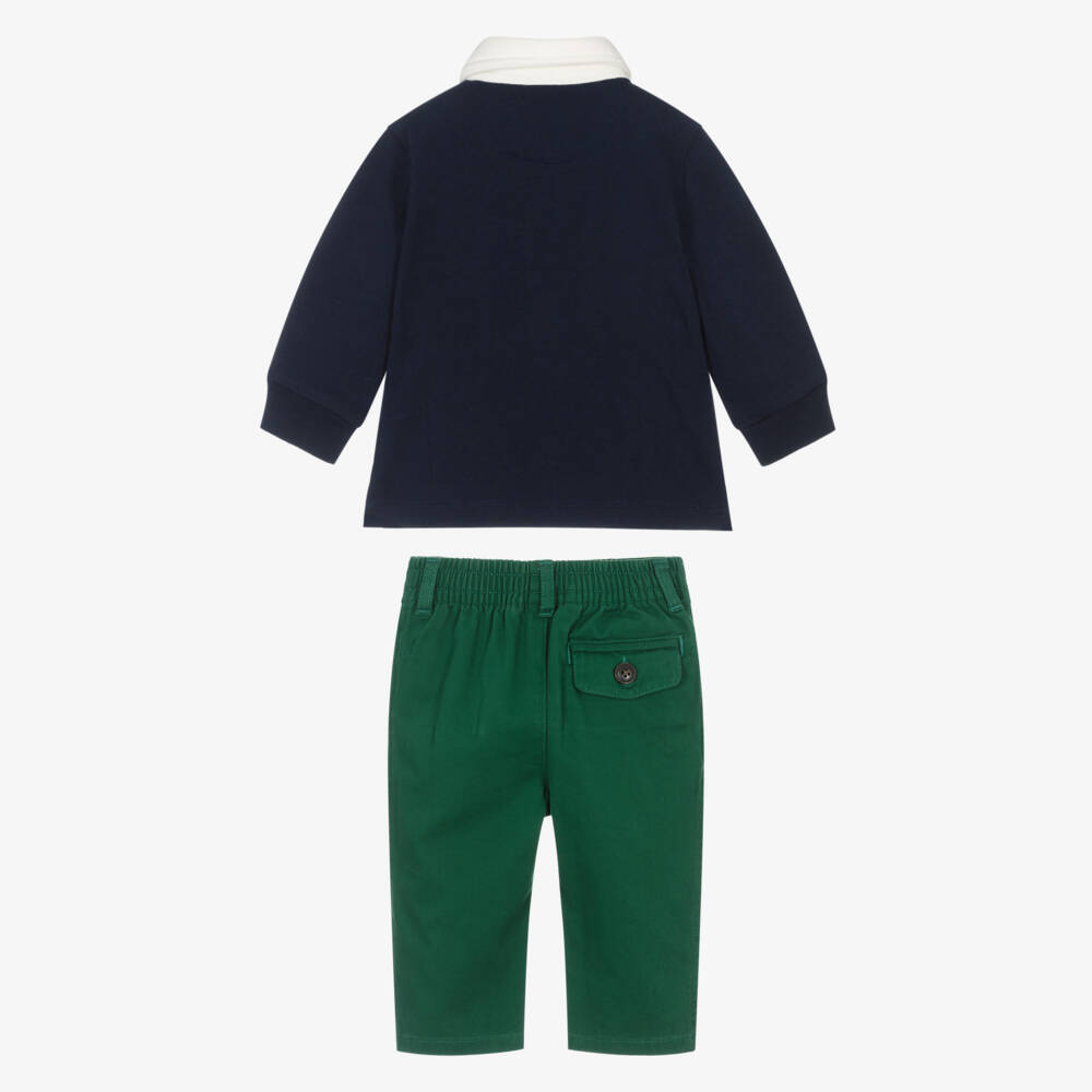 Ralph Lauren-Baby Boys Navy Blue & Green Trouser Set | Childrensalon