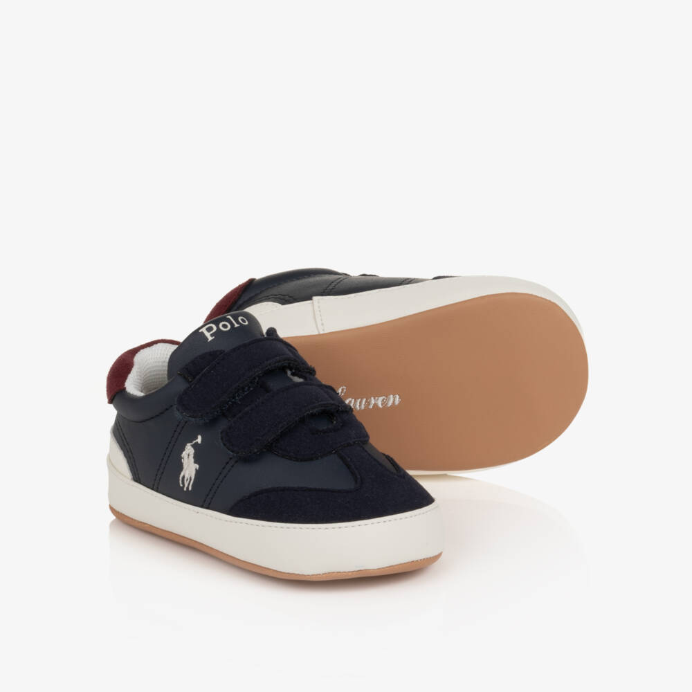 Ralph Lauren-Baby Boys Navy Blue Hollis Pre-Walker Trainers | Childrensalon