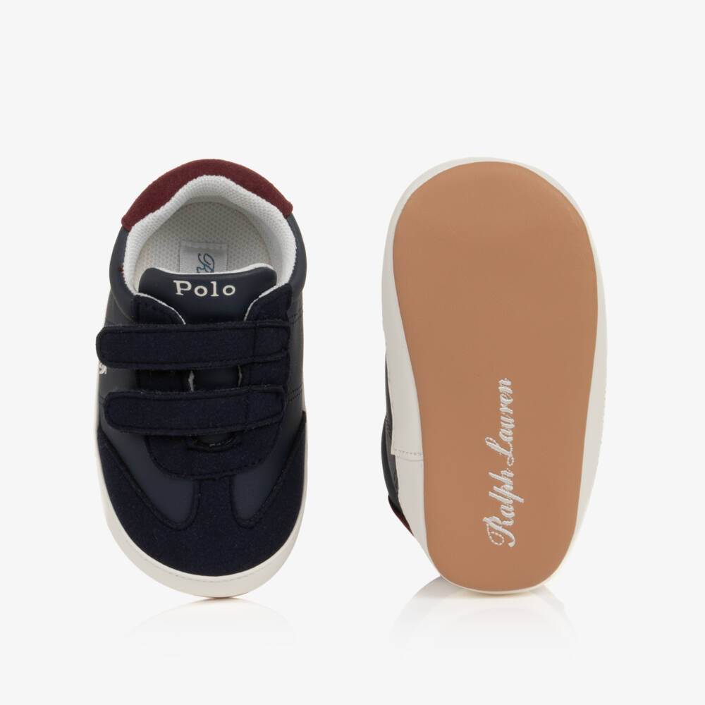 Ralph Lauren-Baby Boys Navy Blue Hollis Pre-Walker Trainers | Childrensalon