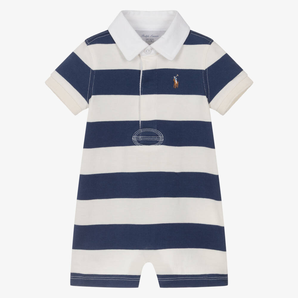 Ralph Lauren-Baby Boys Navy Blue & Ivory Stripe Cotton Shortie | Childrensalon