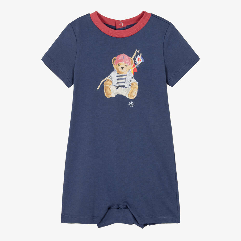 Ralph Lauren-Baby Boys Navy Blue Nautical Polo Bear Cotton Shortie | Childrensalon