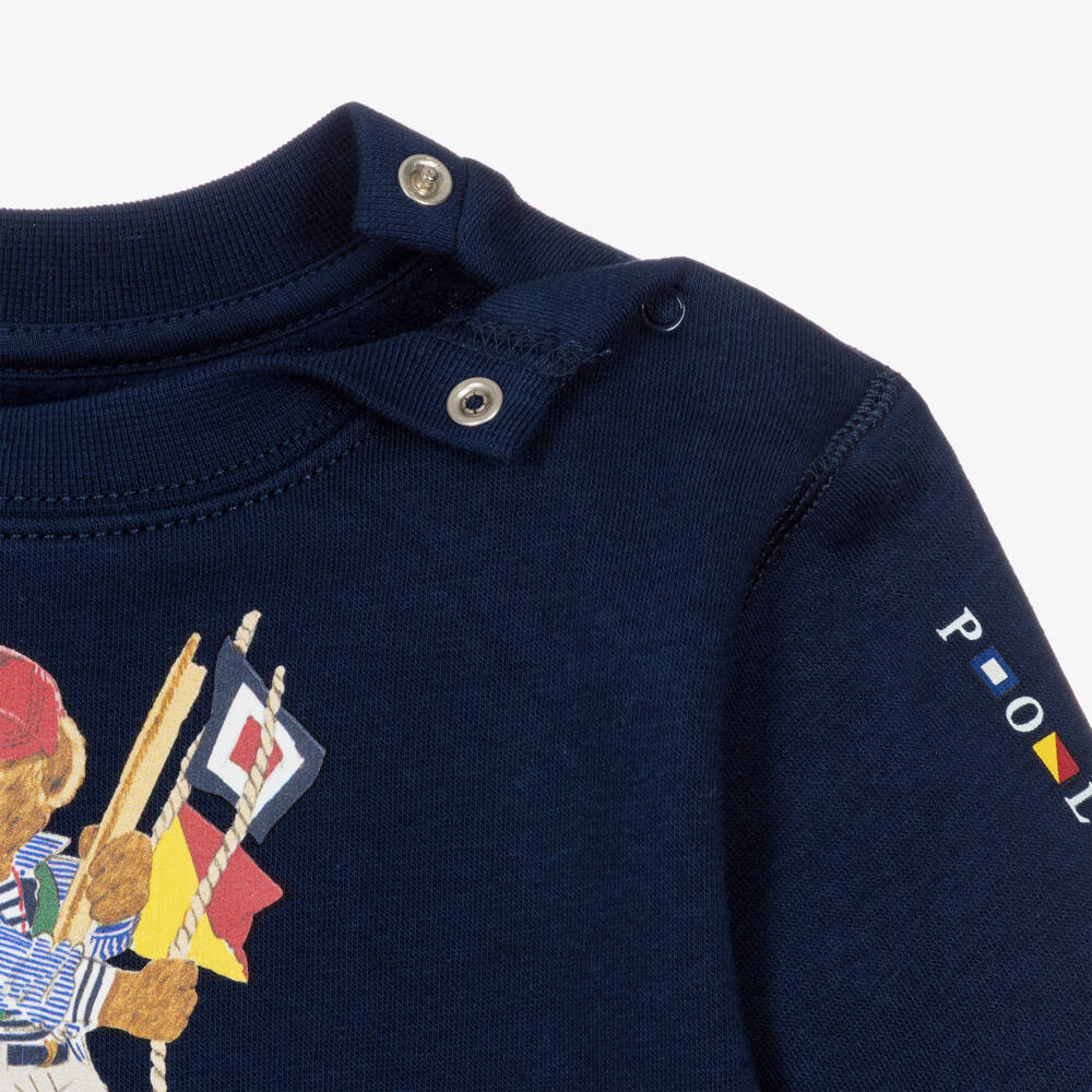 Ralph Lauren-Baby Boys Navy Blue Nautical Polo Bear Sweatshirt | Childrensalon