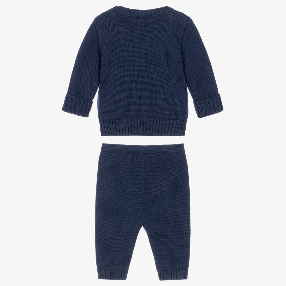Ralph Lauren-Baby Boys Navy Blue Polo Bear Knitted Trouser Set | Childrensalon