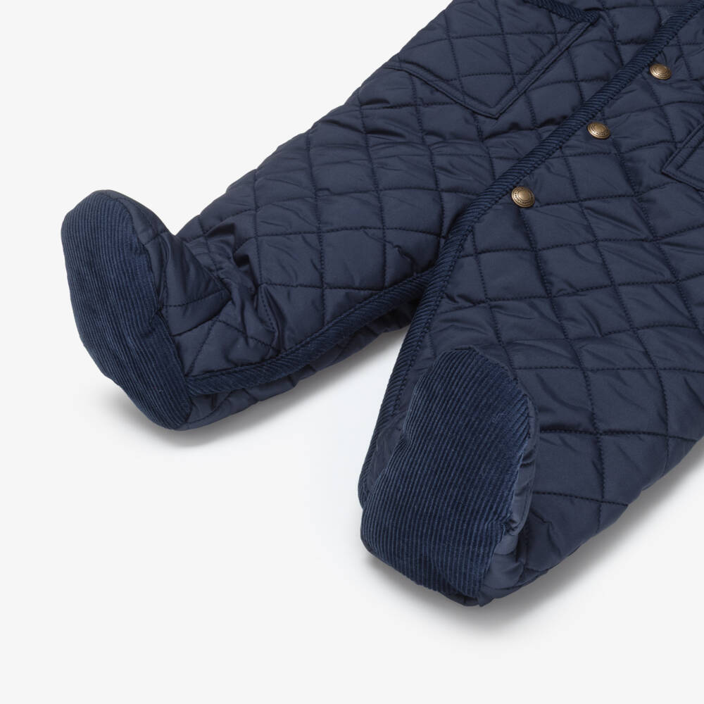 Ralph Lauren-Baby Boys Navy Blue Quilted Pramsuit | Childrensalon