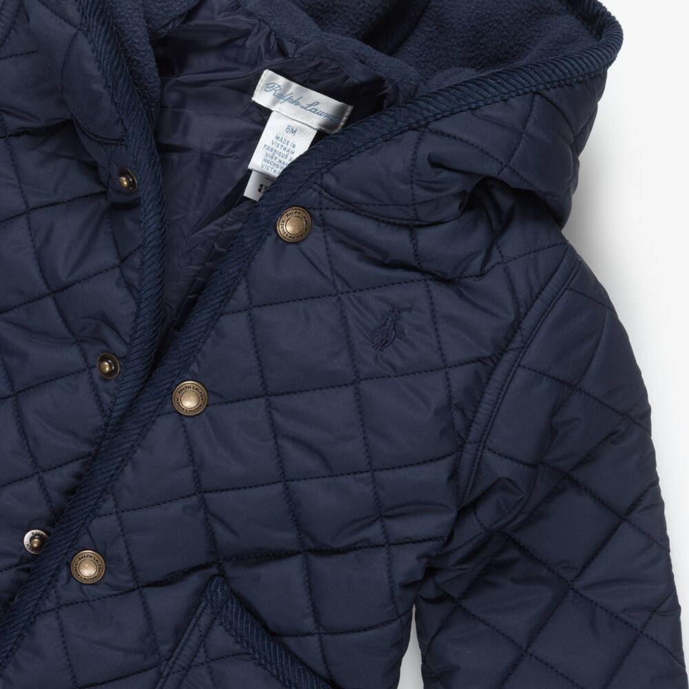Ralph Lauren-Baby Boys Navy Blue Quilted Pramsuit | Childrensalon