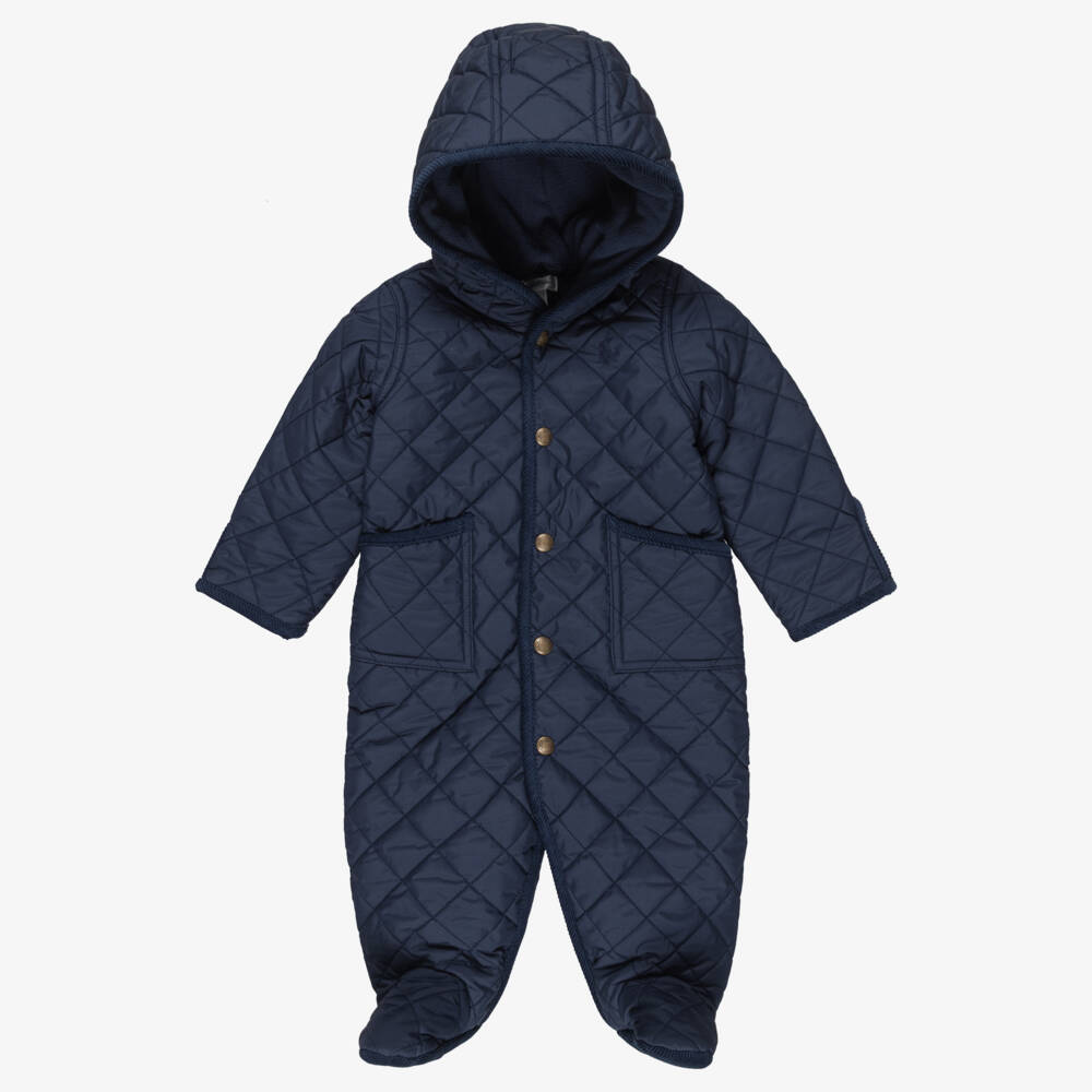 Ralph Lauren-Baby Boys Navy Blue Quilted Pramsuit | Childrensalon