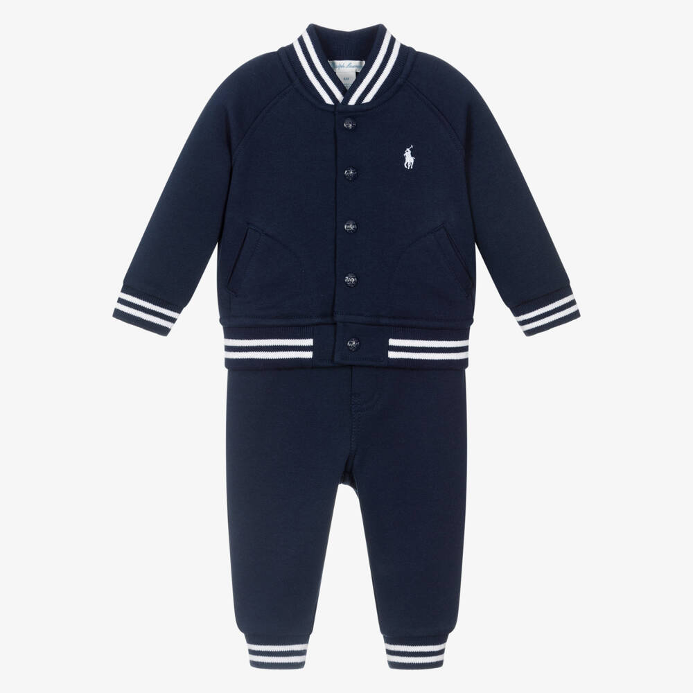 Ralph Lauren-Baby Boys Navy Blue Tracksuit with White Striped Trim | Childrensalon