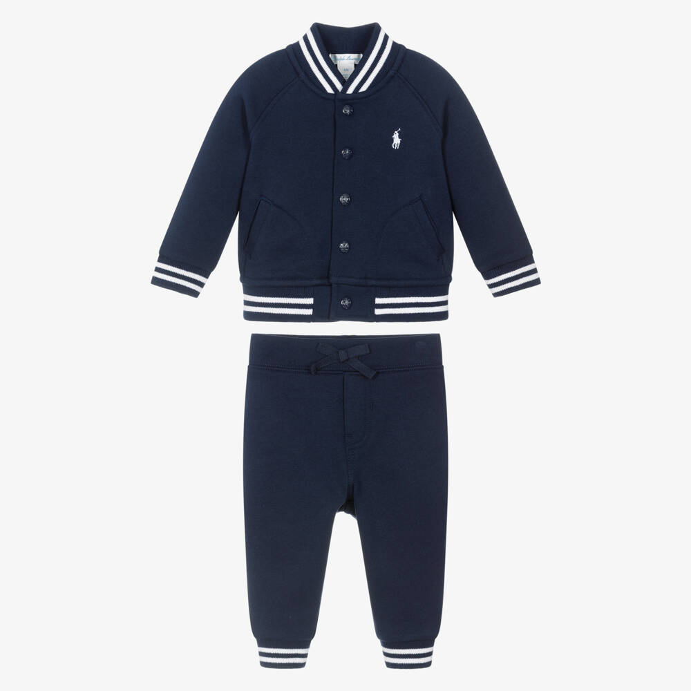 Ralph Lauren-Baby Boys Navy Blue Tracksuit with White Striped Trim | Childrensalon
