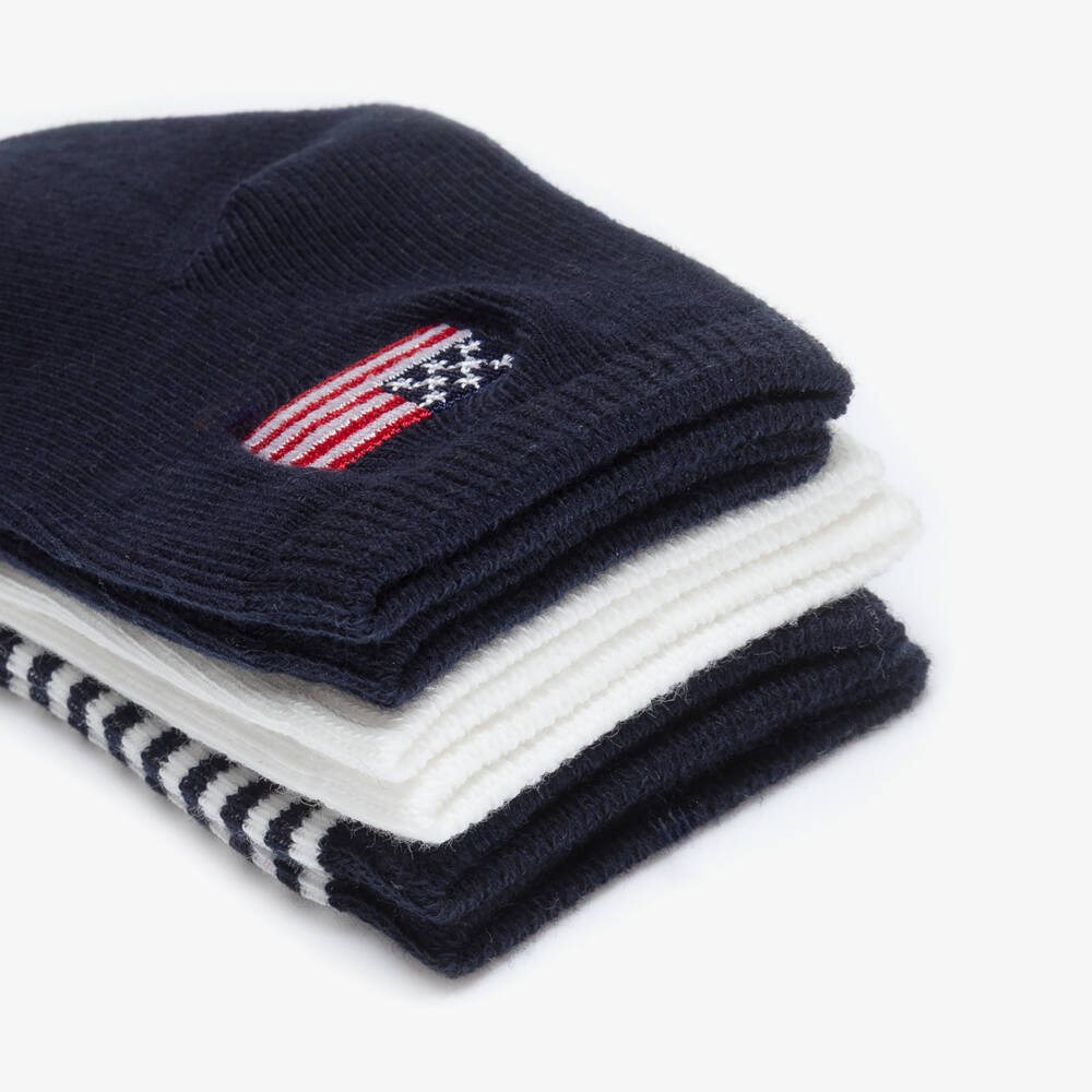 Ralph Lauren-Baby Boys Navy Blue & White Cotton Socks (3 Pack) | Childrensalon