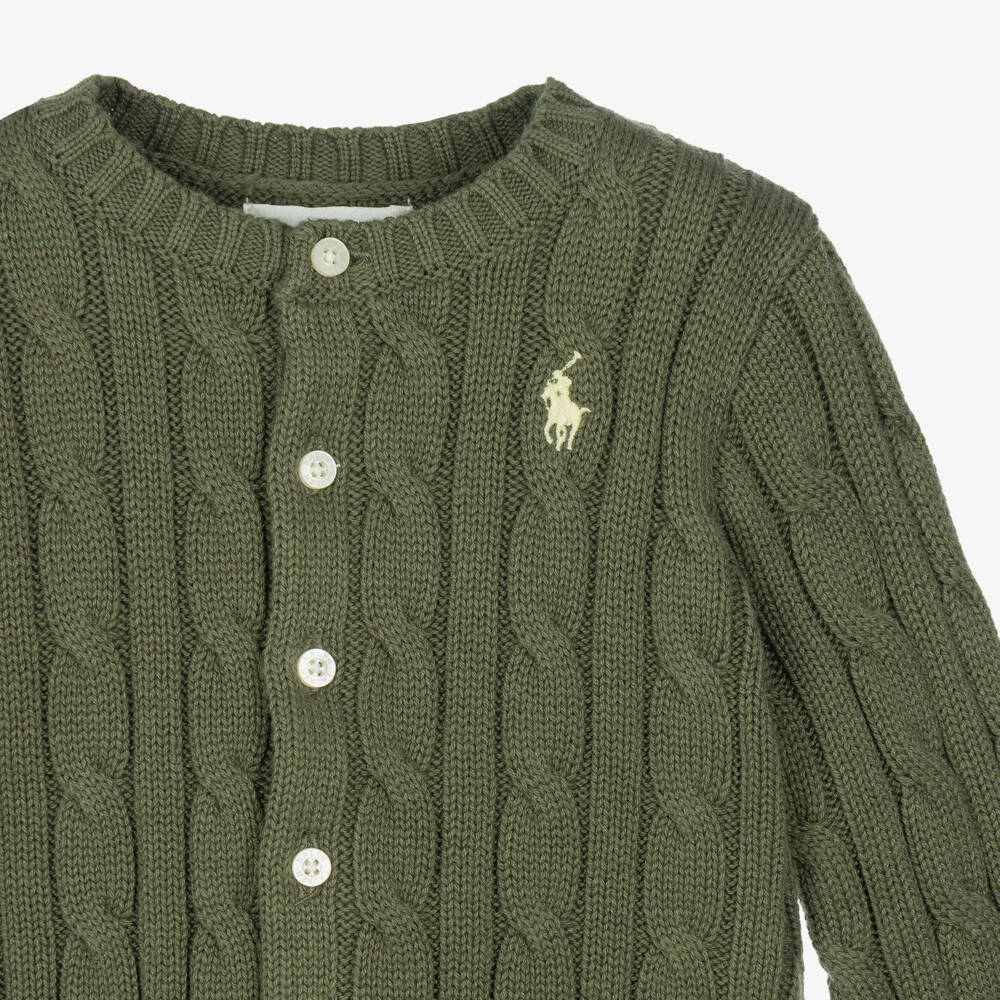 Ralph Lauren-Baby Boys Olive Green Knitted Trouser Set | Childrensalon