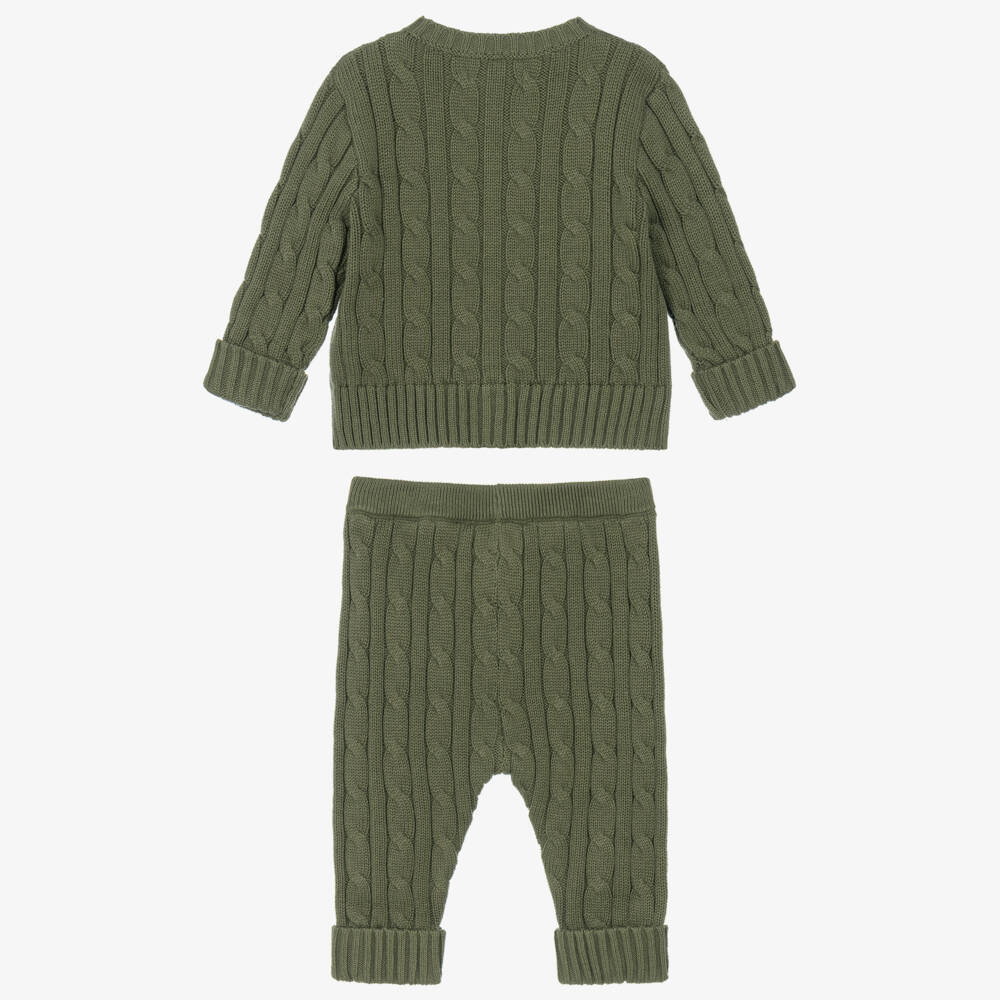 Ralph Lauren-Baby Boys Olive Green Knitted Trouser Set | Childrensalon