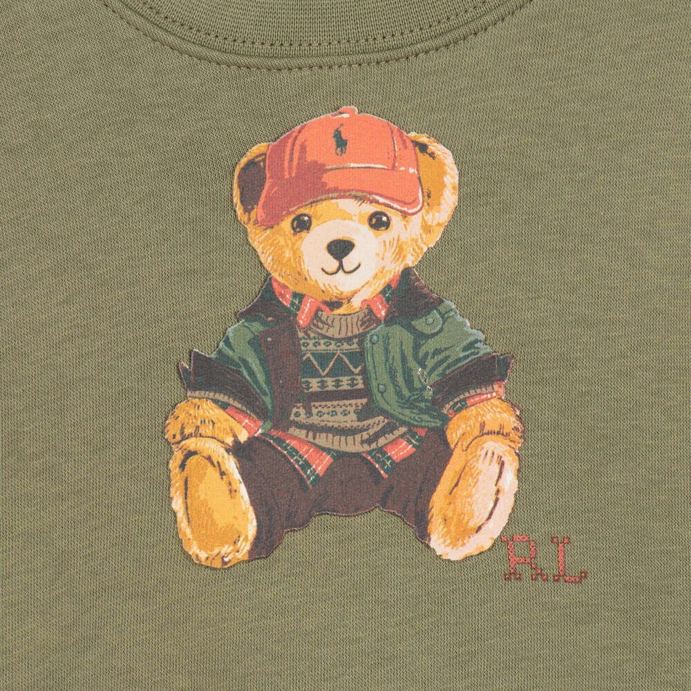 Ralph Lauren-Baby Boys Olive Green Polo Bear Sweatshirt | Childrensalon