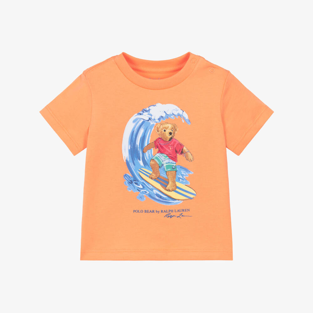 Ralph Lauren-Baby Boys Orange Polo Bear Jersey T-Shirt | Childrensalon