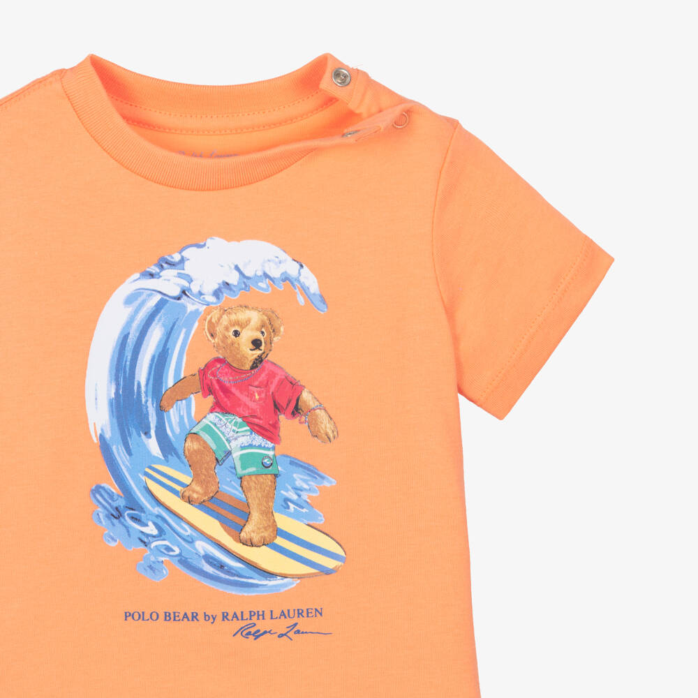 Ralph Lauren-Baby Boys Orange Polo Bear Jersey T-Shirt | Childrensalon