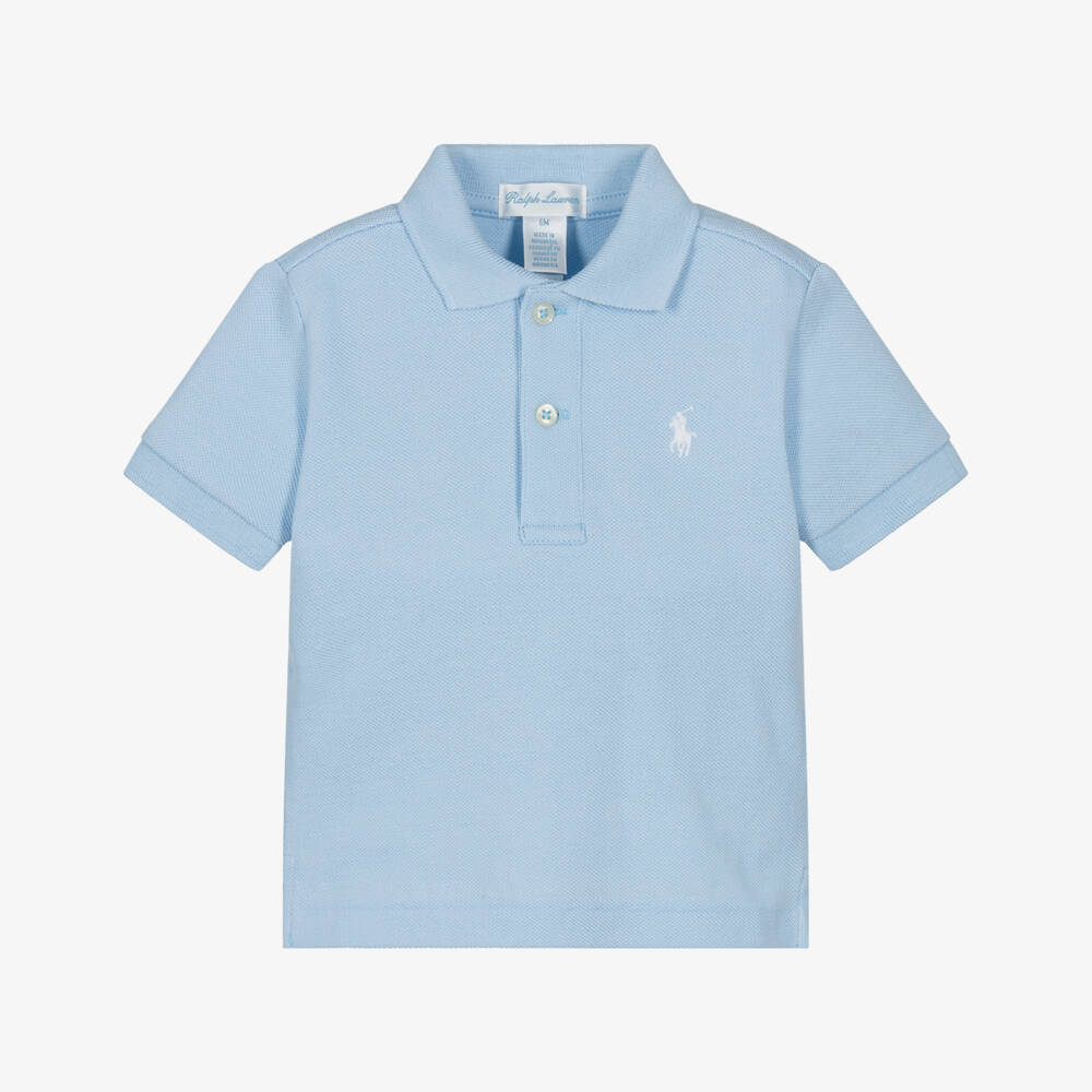 Ralph Lauren-Baby Boys Pastel Blue Cotton Piqué Polo Shirt | Childrensalon