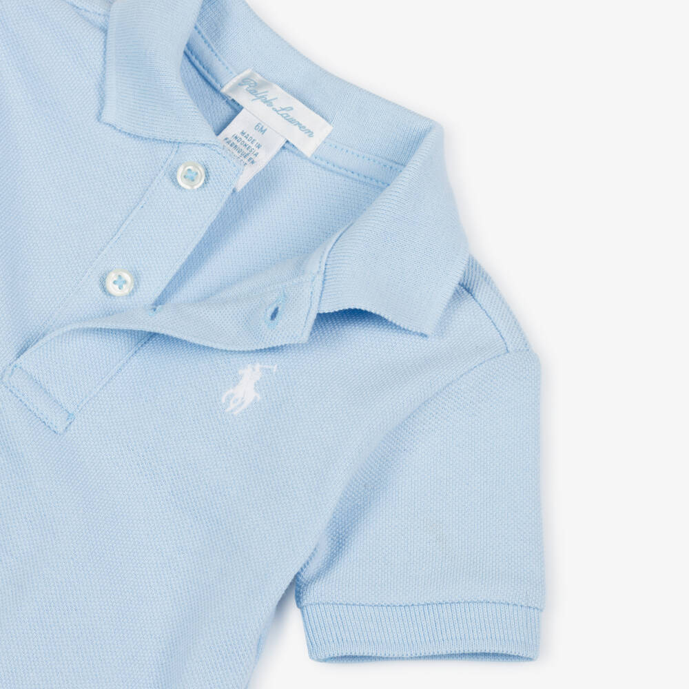 Ralph Lauren-قميص بولو قطن بيكيه لون أزرق فاتح للأولاد الرضع | Childrensalon